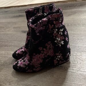 Sam Edelman Floral Embellished Ankle Boots - Black and Pink